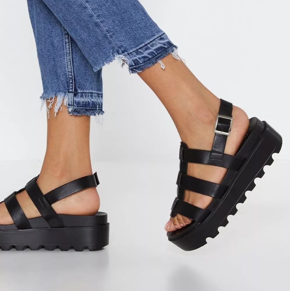 koi footwear black platform chunky cleated sandals